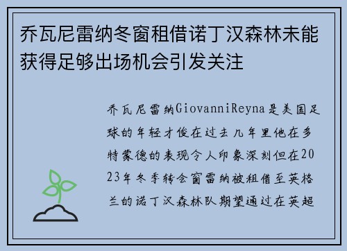乔瓦尼雷纳冬窗租借诺丁汉森林未能获得足够出场机会引发关注