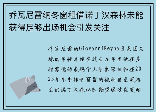 乔瓦尼雷纳冬窗租借诺丁汉森林未能获得足够出场机会引发关注
