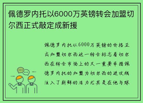 佩德罗内托以6000万英镑转会加盟切尔西正式敲定成新援 佩德罗内托以6000万英镑转会加盟切尔西正式敲定成新援